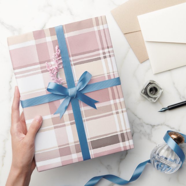 Papier Cadeau Crème Rose Blush Brown rayures Anniversaire (Cadeaux)