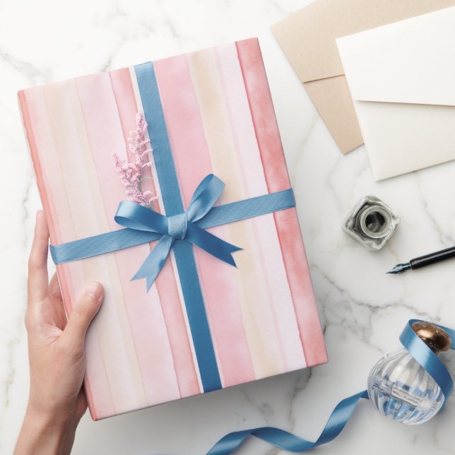 Papier Cadeau Crème rose rayures Anniversaire (Cadeaux)