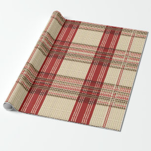 Papier Cadeau Crème Rouge Marron Tartan Plaid Tricot Cosy