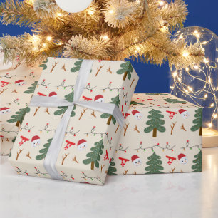 Papier Cadeau Crème Snowmen et arbres de Noël Noël Noël