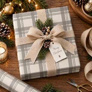 Papier Cadeau Crème taupe neutre Tartan Plaid Noël