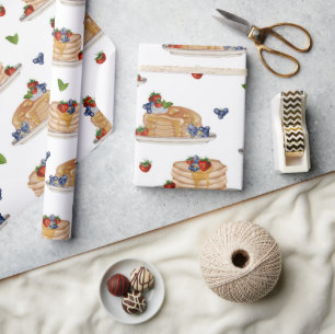 Papier Cadeau Crêpes à l'aquarelle Baies Petit déjeuner Brunch