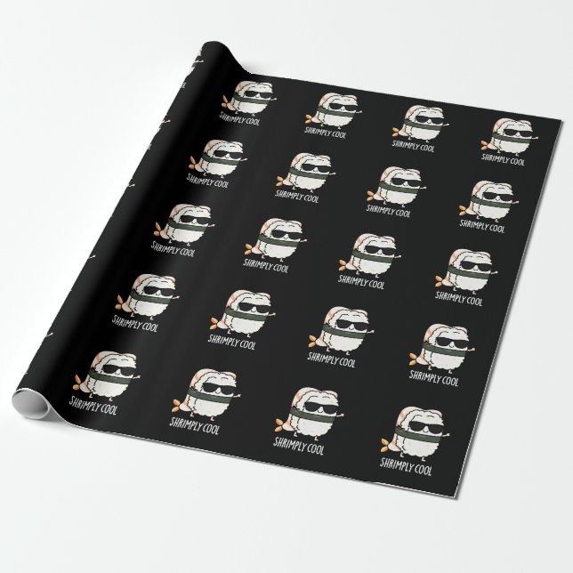 Papier Cadeau Crevette Cool Funny Crevettes Sushi Pun Dark BG (Déroulé)