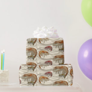 Papier Cadeau Crevettes Motif de crustacés sur fond écru
