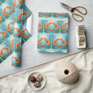 Papier Cadeau Crevettes s'embrassant sous l'eau avec des cœurs