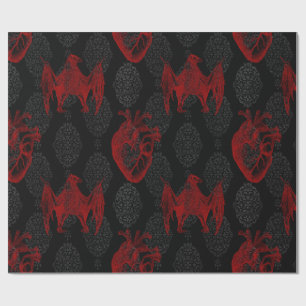 Papier Cadeau Crimson & Coeurs noirs et chauves-souris
