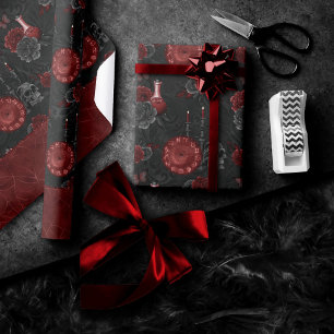 Papier Cadeau Crimson magique Zodiac   Rose de crâne gothique ro