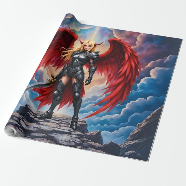 Papier Cadeau Crimson Wing – Fallen Angel Warrior.  (Déroulé)