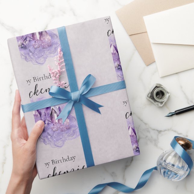 Papier Cadeau Cristaux d'améthyste violette à l'aquarelle (Cadeaux)