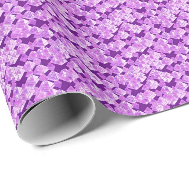 Papier Cadeau cristaux pyramidaux, violets (Coin rond)