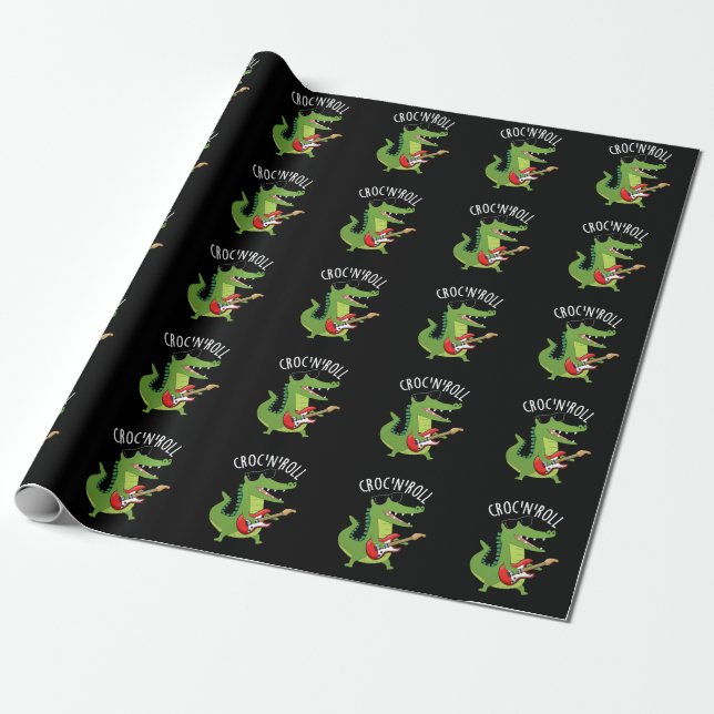 Papier Cadeau Croc N Roll Funny Crocodile Pun Dark BG (Déroulé)