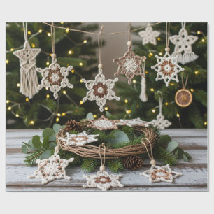 Papier Cadeau Crochet Russe Boho Flocon de neige Noël