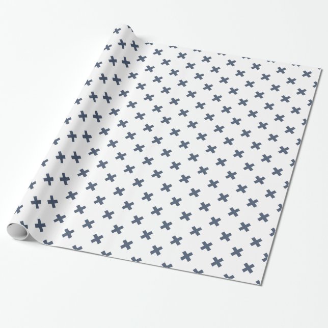 Papier Cadeau Crochets bleu-gris sur blanc (Déroulé)