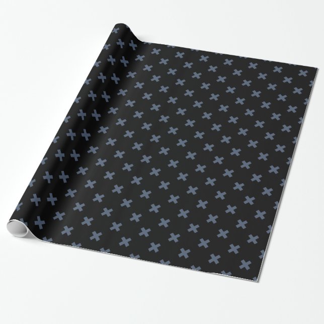 Papier Cadeau Crochets bleu-gris sur noir (Déroulé)