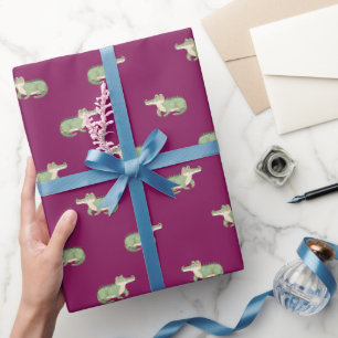 Papier Cadeau Crocodiles à l'aquarelle sur fond rose foncé