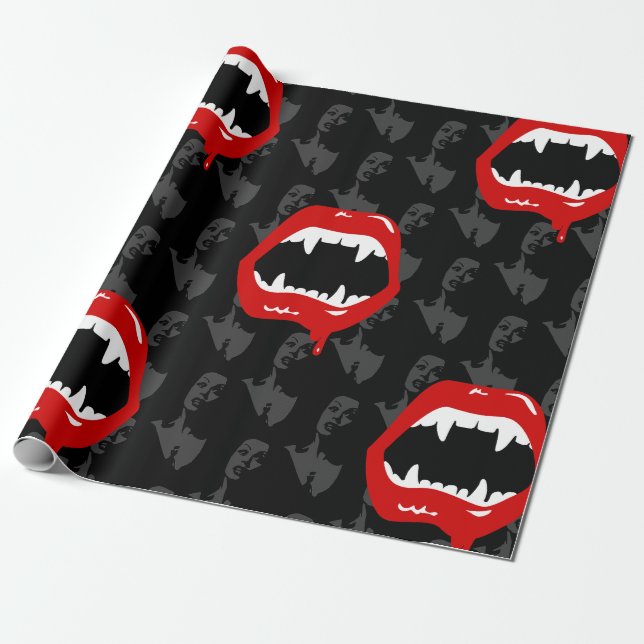 Papier Cadeau crocs de vampire noir éffrayant halloween (Déroulé)