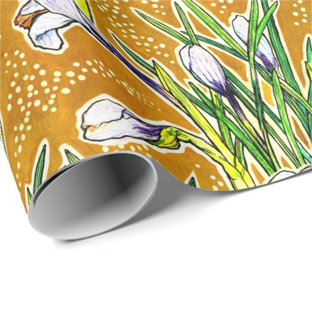 Papier Cadeau Crocus blancs Fleurs du jardin Art botanique flora (Coin rond)
