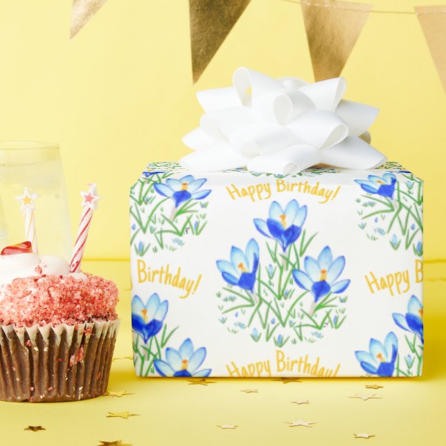 Papier Cadeau Crocus bleus dans papier d'enveloppement au printe (Fête d'anniversaire)
