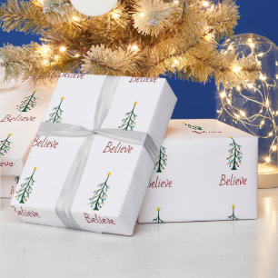 Papier Cadeau Croire Festive À feuillage persistant Arbre Noël p