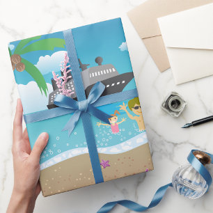 Papier Cadeau Croisière de plage en famille tropicale amusante