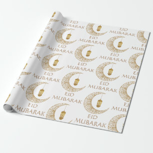 Papier Cadeau Croissant de Lune Doré & Lanterne Eid Mubarak Isla