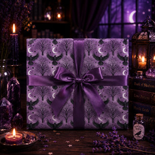 Papier Cadeau Croissant de lune pourpre forêt gothique corbeau
