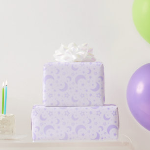 Papier Cadeau Croissants de lune et étoiles pastel violet pour H