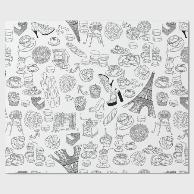Papier Cadeau croissants paris france doodé de mode française (Plat)