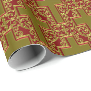 Papier Cadeau Croix-23-Rouge et or