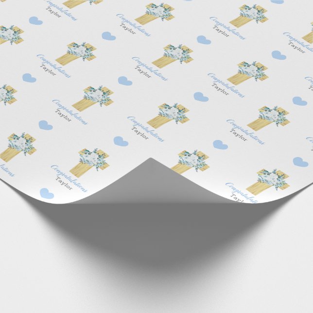 Papier Cadeau Croix Bleue Personnalisée Boy Baptism Communion (Coin)