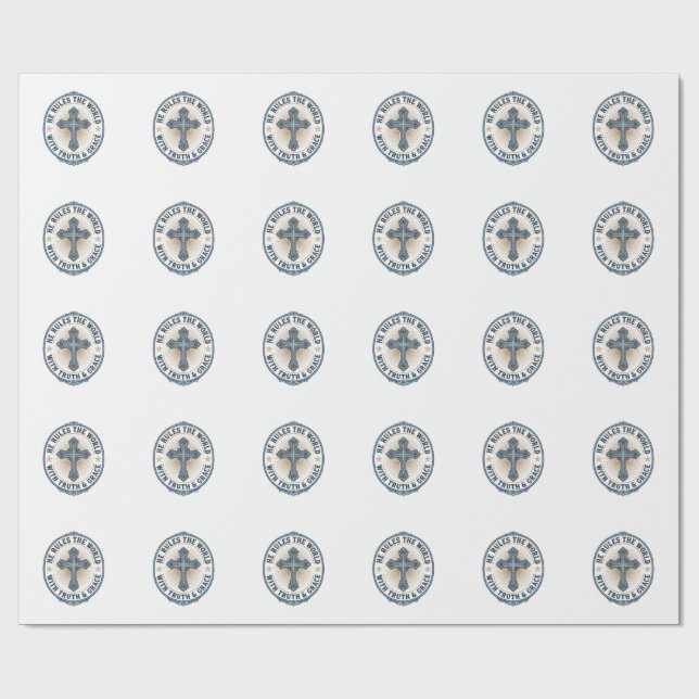 Papier Cadeau Croix Chrétienne Il Règne sur le Monde (Plat)