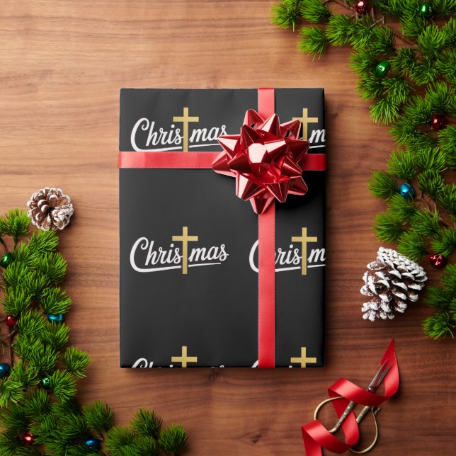 Papier Cadeau Croix de Noël Famille correspondant Jésus Idée cad (Cadeau de vacances)