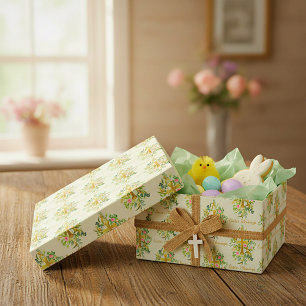 Papier Cadeau Croix dorée et roses roses Pâques personnalisé