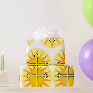 Papier Cadeau Croix jaune botonée Soleil levant Foi chrétienne