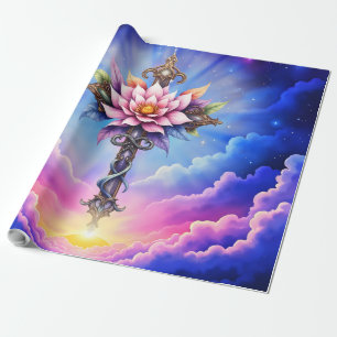 Papier Cadeau Croix Lotus Céleste