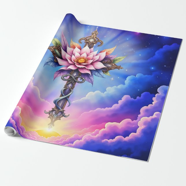 Papier Cadeau Croix Lotus Céleste  (Déroulé)