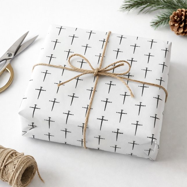 Papier Cadeau Croix noire et blanche de trois clous (Créateur téléchargé)