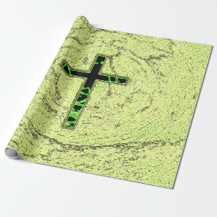 PAPIER CADEAU CROIX NOIRE ET VERTE AVEC ARRIÈRE - PLAN EN MARBRE