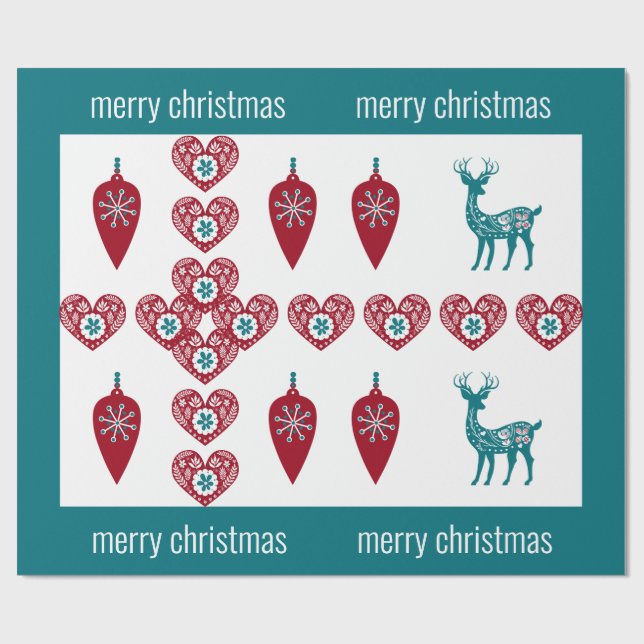 Papier Cadeau Croix nordique renne scandinave Merry Xmas (Plat)