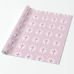 Papier Cadeau Croix rose élégante des roses sur le rose