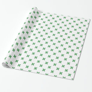 Papier Cadeau Croix verte coutures sur blanc