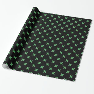 Papier Cadeau Croix verte coutures sur noir
