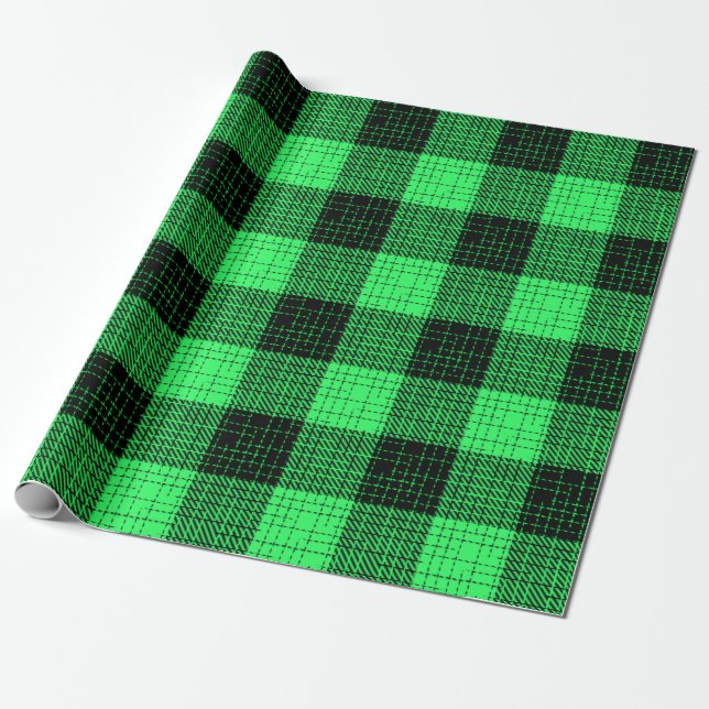 Papier Cadeau Croix verte noire en hachures à carreaux de bison (Déroulé)