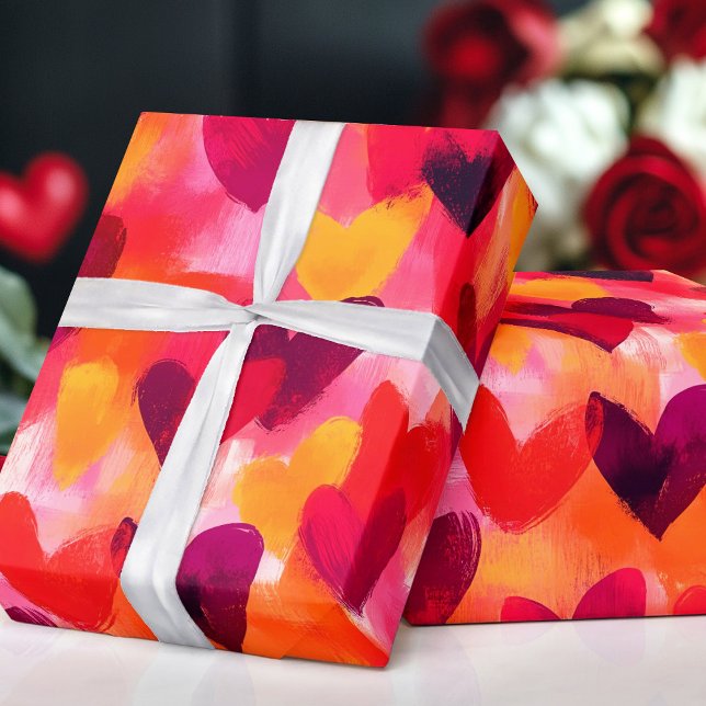 Papier Cadeau Croquis Abstrait Coeurs colorés (Abstract Sketch Colorful Hearts Wrapping Paper)