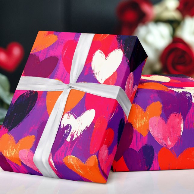 Papier Cadeau Croquis Abstrait Coeurs colorés (Abstract Sketch Colorful Hearts Wrapping Paper)