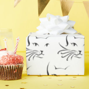 Papier Cadeau croquis de chat noir en blanc