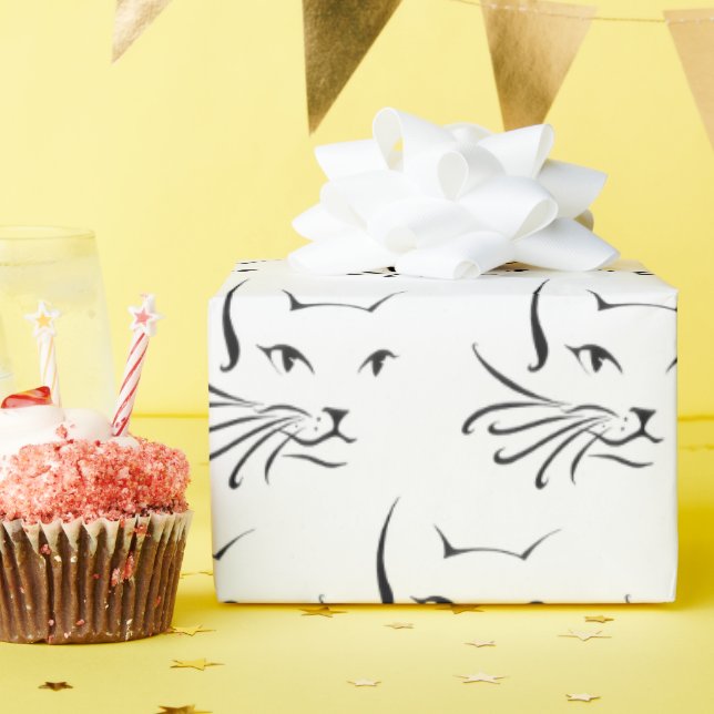 Papier Cadeau croquis de chat noir en blanc (Fête d'anniversaire)