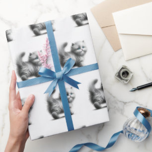 Papier Cadeau Croquis de chaton en blanc