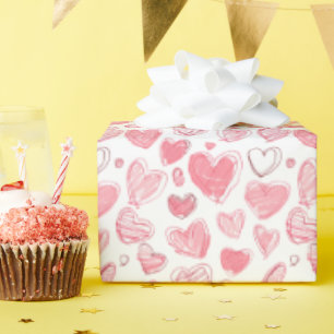 Papier Cadeau Croquis de cœur Doodle sur fond blanc