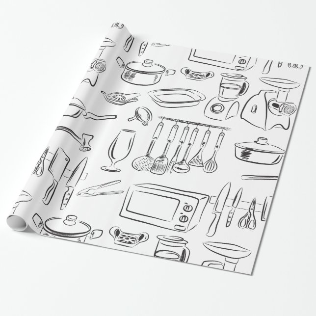 Papier Cadeau Croquis de cuisine (Déroulé)